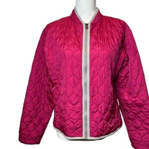 Burton Quilted Zipper Jacket‎ in Hot Pink with Gray Trim Size Medium